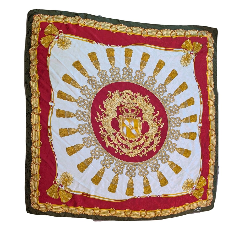 Patricia Paris Silk Scarf Baroque Tassel Crest Vintage Italy Royal Old Money Lux